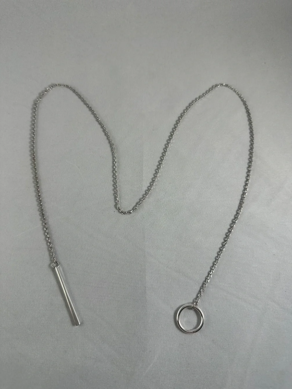 Silver Lariat Y-Necklace with Circle & Bar Toggle Pendant